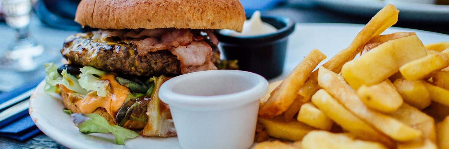 fries and burger on plate